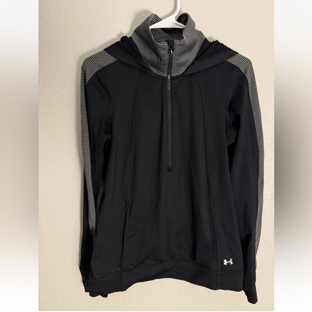 Under Armour UA Full Zip Jacket Womens L  Black Stripe Hooded All Season Gear